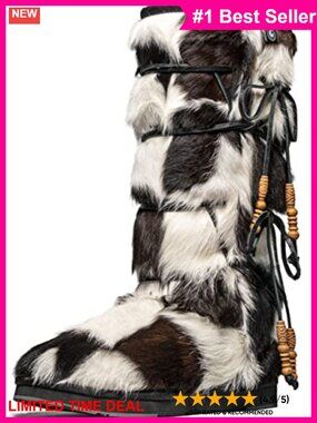 AU&MU Women's Suede Fur Shearling Wool Lined Knee High Snow Boots